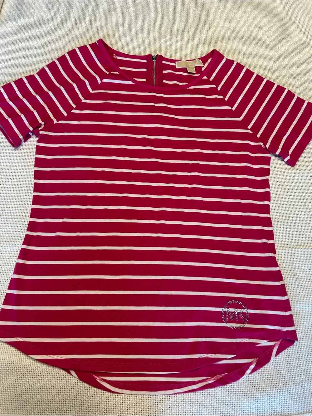 Michael Kors Pink and White Striped Short Sleeve Tee